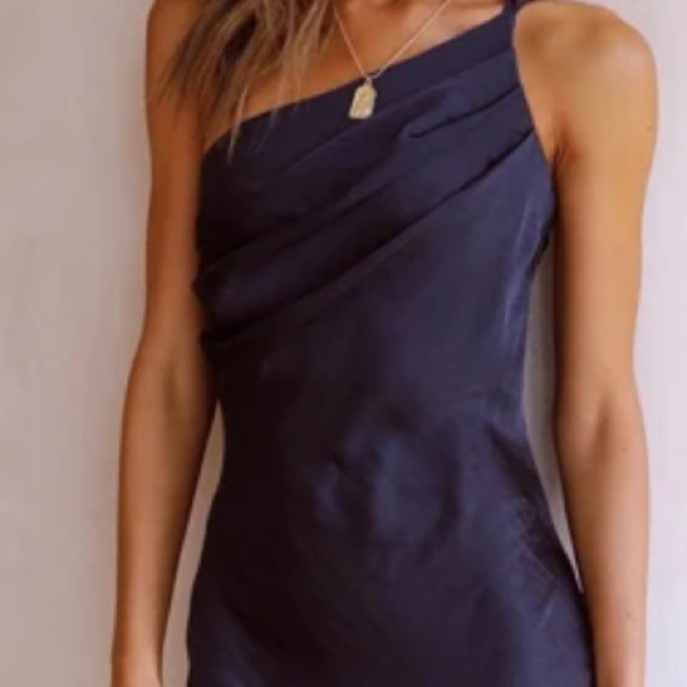 Navvy blue satin dress midi never worn - Picture 4 of 6